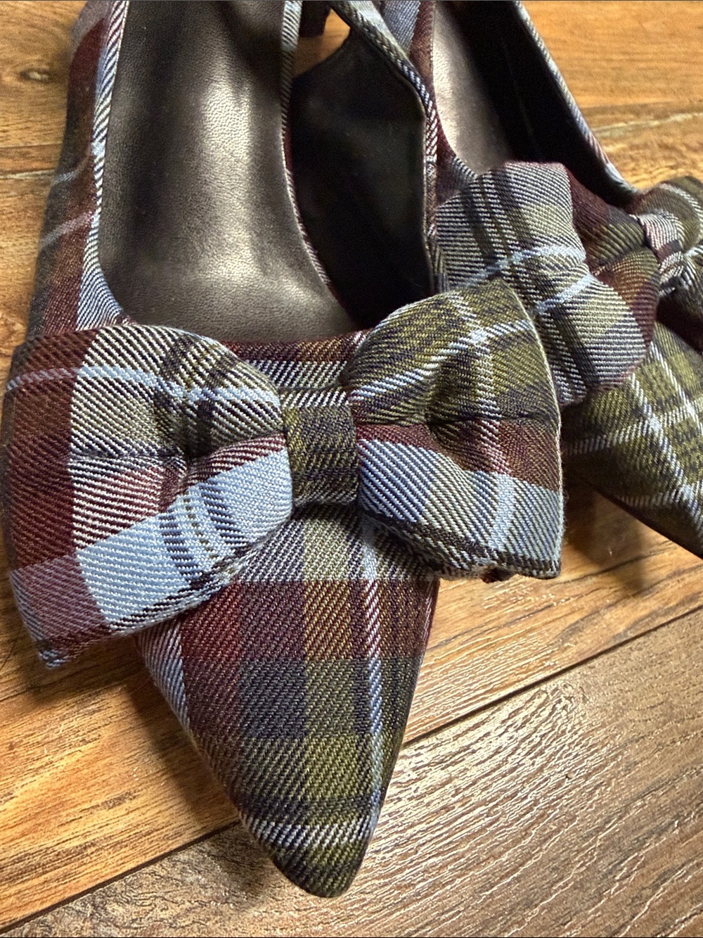 Cider Blue and Brown Plaid Bow Slingback low heels - Picture 5 of 5